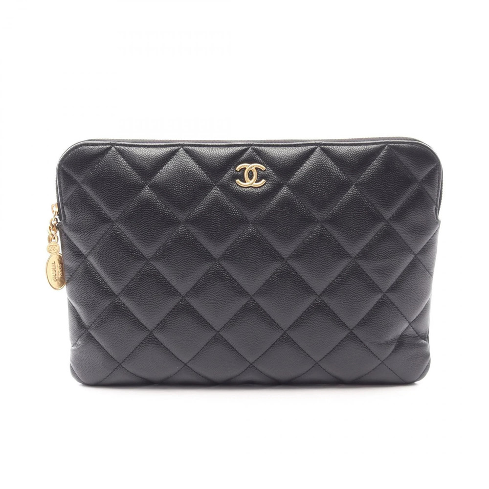 CHANEL Black Caviar Leather Clutch Bag